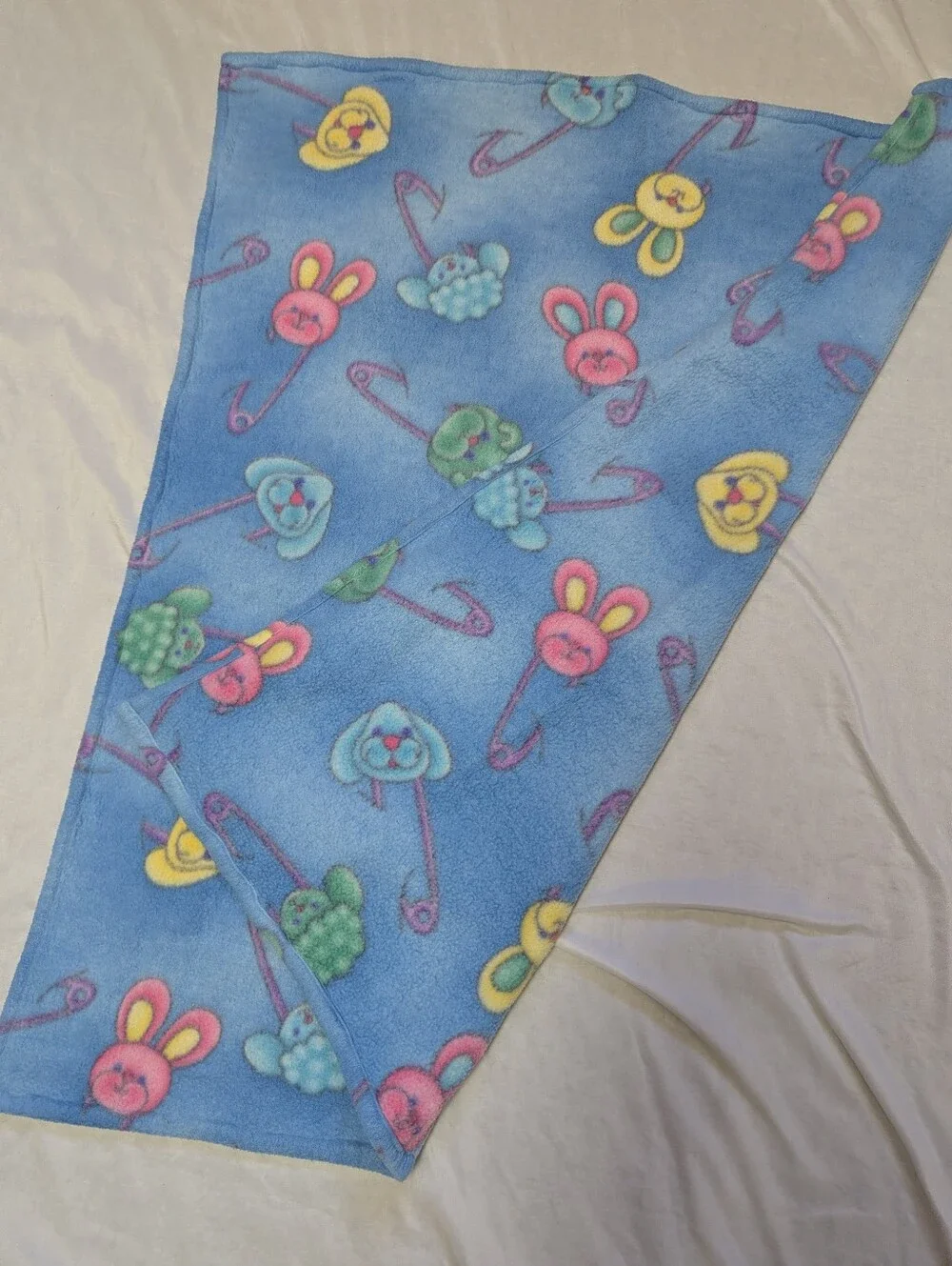 Handmade Fleece Bunny Bear Sheep Dog Safety Pin Baby Blanket 33